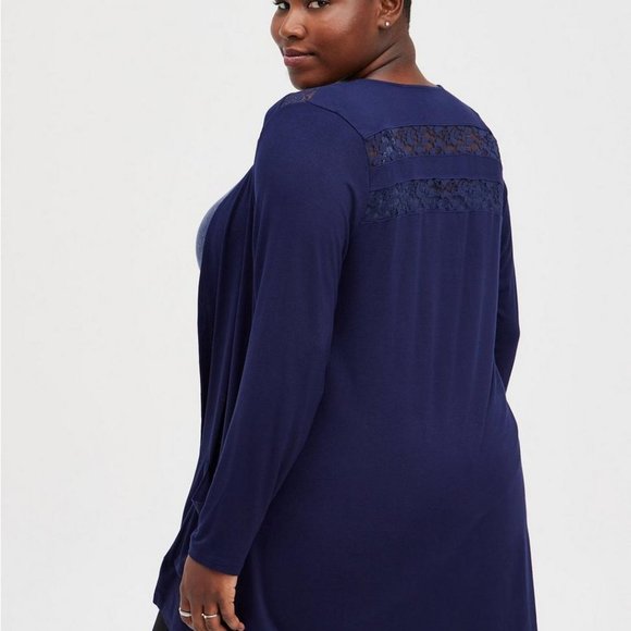 Plus Size 3X Torrid Super Soft Blue Cardigan Lace Yolk Stretchy Shirt top womens - Picture 3 of 7